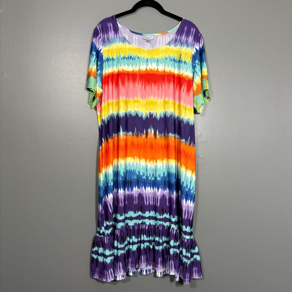 Avenue Rainbow Pride Midi Ruffle Casual Summer Dress - 18/20 - Women's Plus Size
